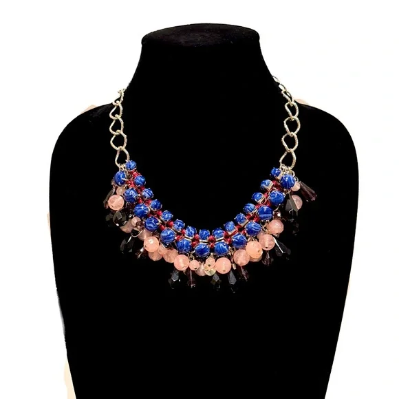 SWEET TREAT | TALBOTS Pink & Blue Bauble Beaded Statement Necklace | NWOT - Picture 6 of 7